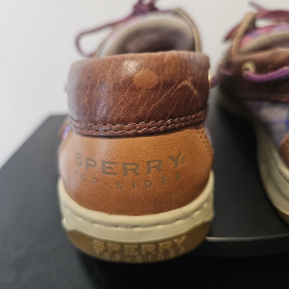Sperry Top-Sider Brown/Pink Plaid Bluefish Leather Boat Shoe Womens - Size 8M